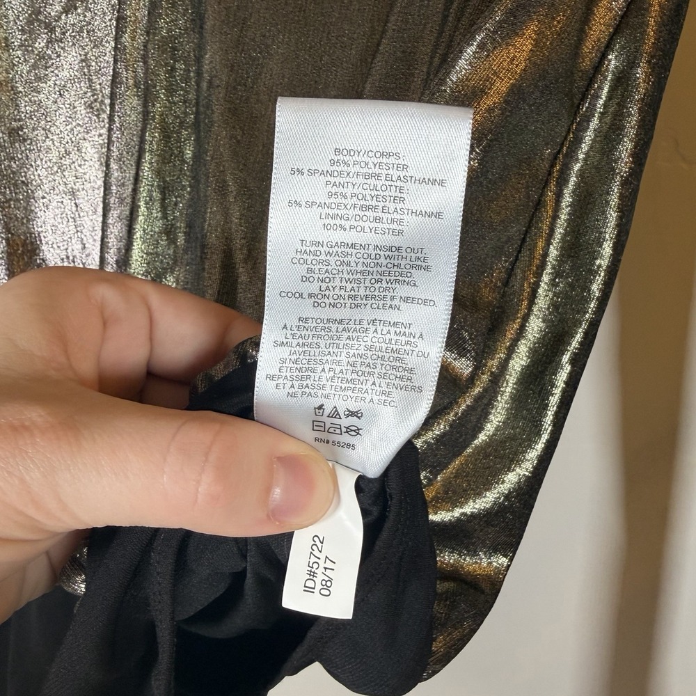 Express Top Womens XSmall Gold Metallic Longsleeve Bodysuit Drapey Festive Bold‎ - Picture 6 of 7